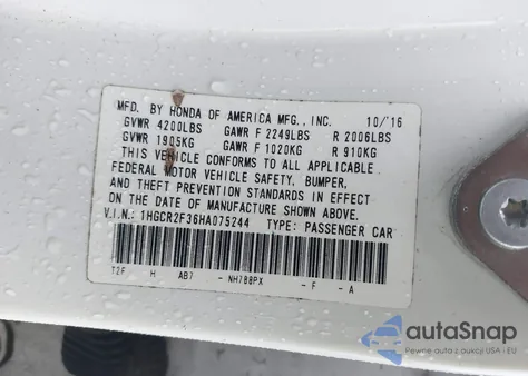 2017 Honda Accord Lx из США, поврежденный, VIN 1HGCR2F36HA075244